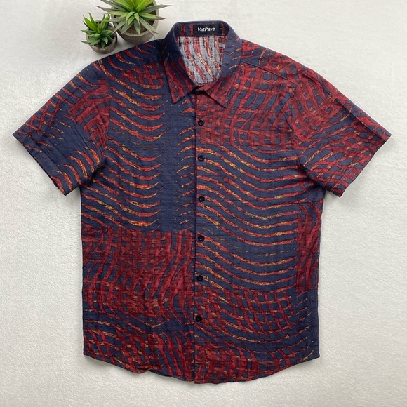 Vatpave Floral/Tropical Cotton/Viscose Short Sleeve Shirt (Red/Blue/Yellow) - Picture 1 of 15